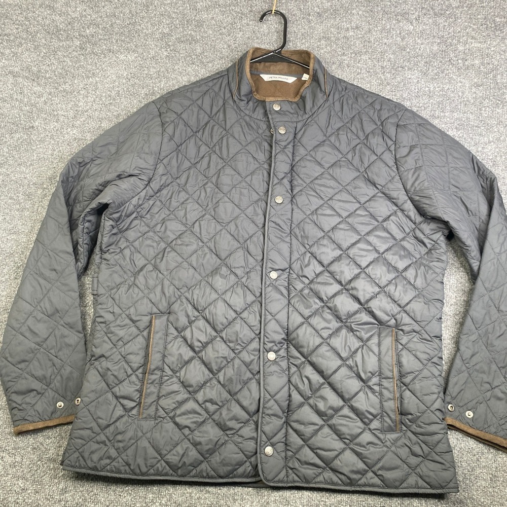 Peter Millar Suffolk Quilted Jacket Mens XXL Grey Diamond Quilt Fleece Line Coat
